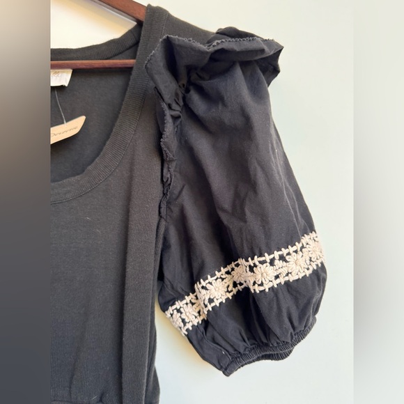 Cleobella Selma Midi Dress Black Women Large Puff Sleeves Knit cottagecore boho - Picture 5 of 14